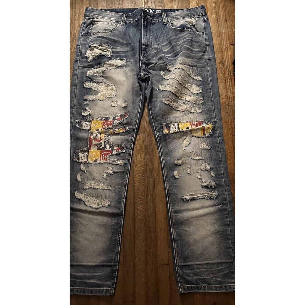 Born Fly Jeans Anytown USA Distressed Patch Streetwear Denim Men's Size  42